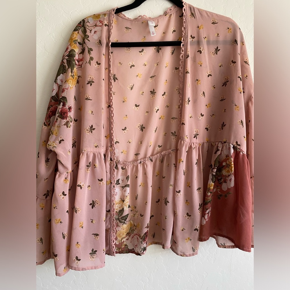 Xhilaration Floral Kimono Top - Pink and Floral